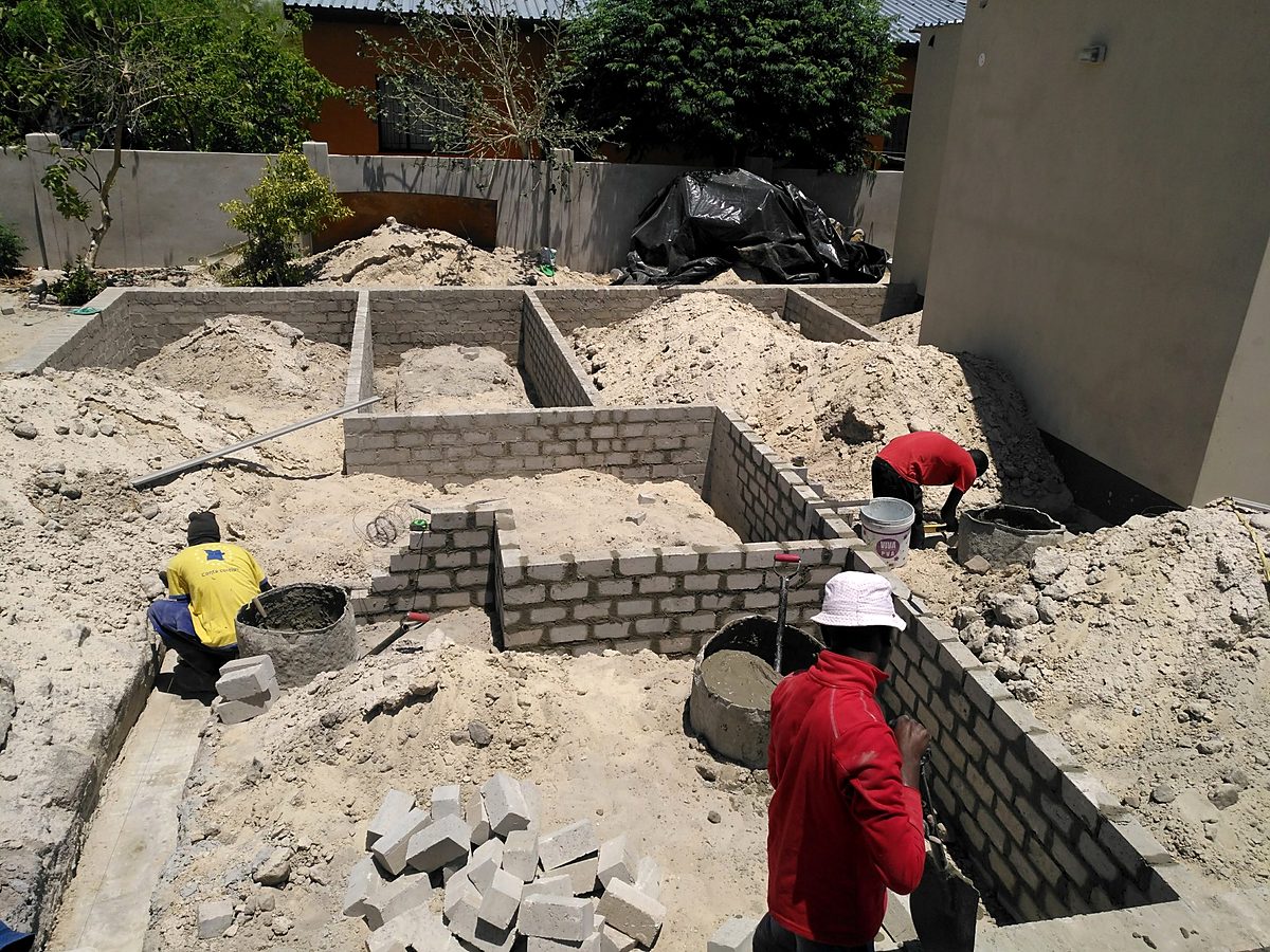 Foundation walls being laid for a house in Ondangwa