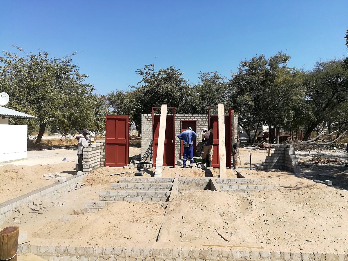 Foundation and door frames of a new home under construction